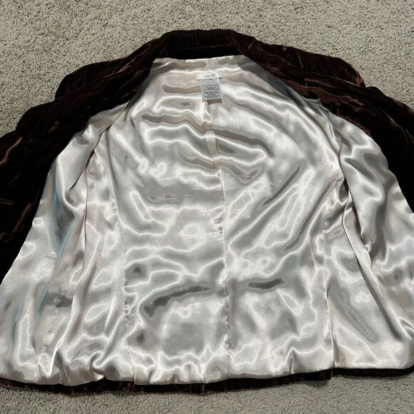 Vintage Y2K Cache Brown Velvet Rhinestone Buttons Glam Blazer, Made in USA - Picture 5 of 9